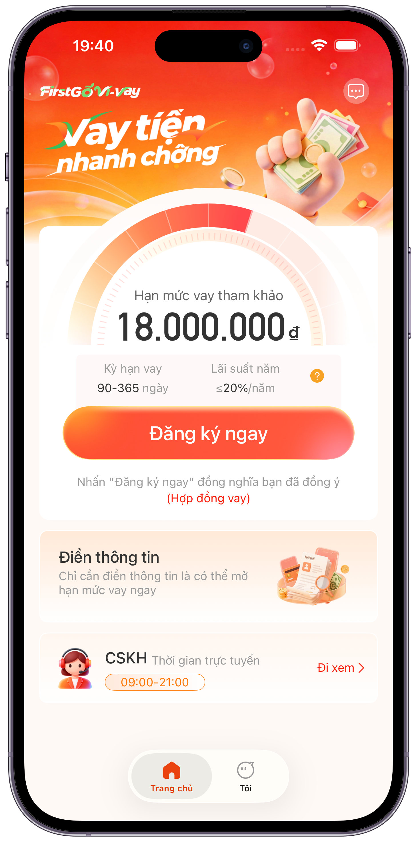 FirstGo Ví Vay app home screen